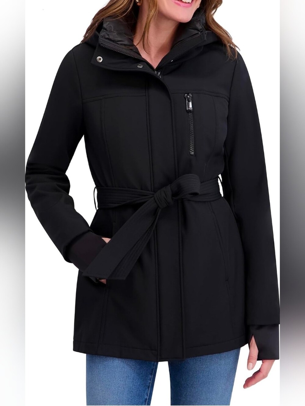 NIB Kensie Women's Belted Softshell With Hood Womens Small Coat Jacket